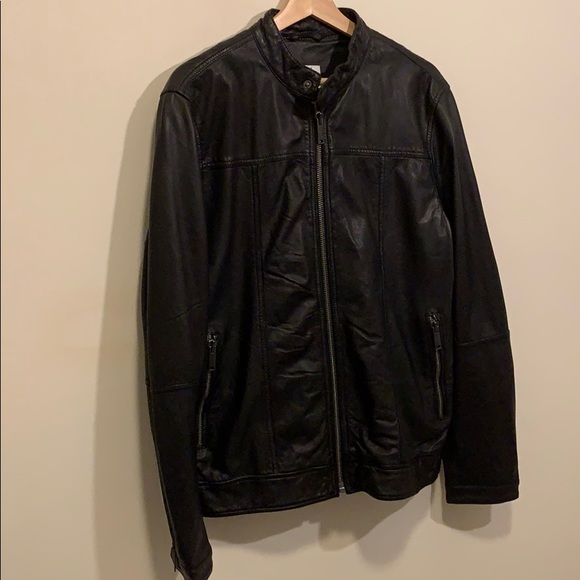 NEW. DKNY Men’s Black Leather Moto Jacket - Picture 2 of 8